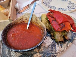 grilled veggies with tomato sauce at Mama Sofia in Rhodes