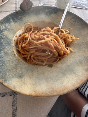 Napoli with vegan cream sauce  at Mama Sofia in Rhodes