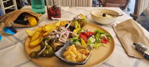 Souvlaki and hummus at Mama Sofia in Rhodes