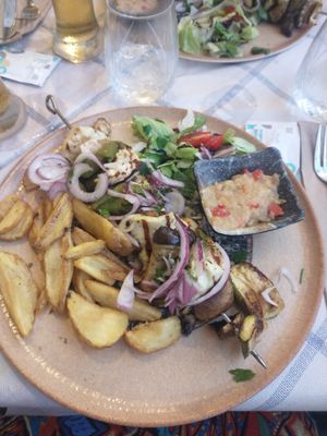 Halloumi souvlaki (vegetarian) at Mama Sofia in Rhodes