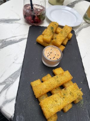 Polenta chips with Sriracha mayo  at Antù in Lisbon