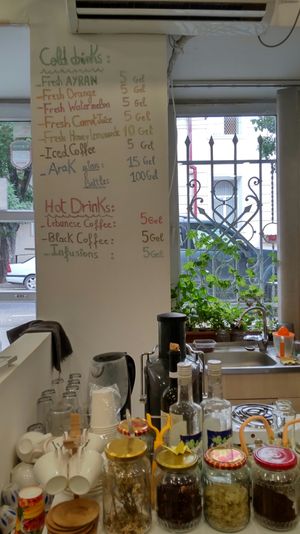 Drinks menu at Falafel Box in Tbilisi