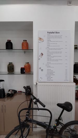Menu on the wall at Falafel Box in Tbilisi