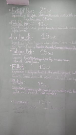 Menu at Falafel Box in Tbilisi