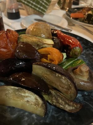 Grilled vegan vegetables in oil not butter   at Happy Island in Paphos
