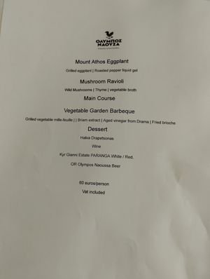 Menu at Olympos Naoussa - ON Residence in Thessaloniki