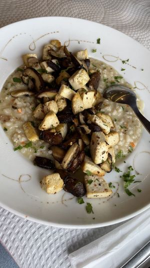 Mushroom risotto with tofu  at Toca do Júlio in Colares