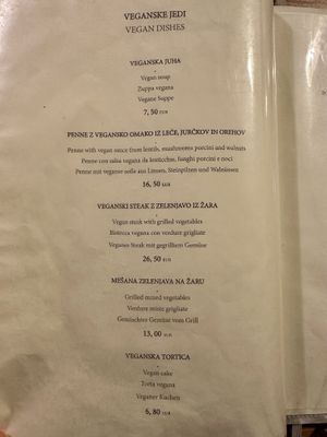 Vegan page of the menu September 2023  at Gostilna In Pizerija Letni Vrt in Bovec