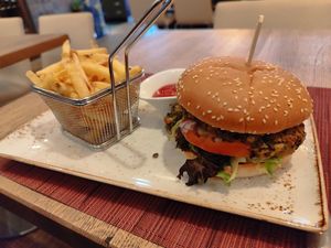 vegan Quinoa Burger with fries at Pure in Olten