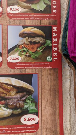 Menu with the Vegan option at Brasas Portal in Tossa De Mar