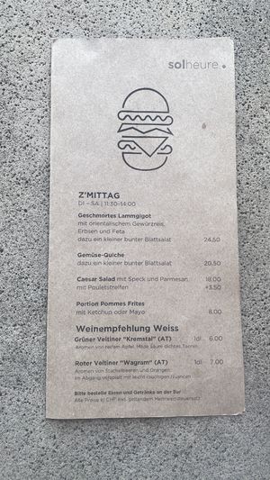 Menu 1/3  at Solheure Bar Restaurant in Solothurn
