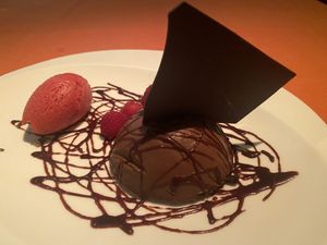 Chocolate mousse with raspberry sorbet  at Wynn Hotel - Sinatra in Las Vegas