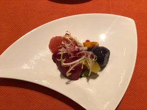 a chef's compliment 💚 beets at Wynn Hotel - Sinatra in Las Vegas