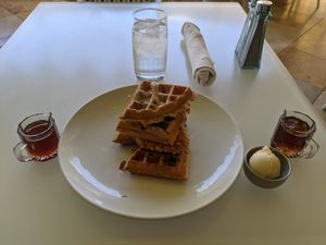 Vegan Chick'n and Waffles at Wynn Hotel - Terrace Pointe Cafe in Las Vegas