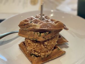 Vegan Chick’n and Waffles at Wynn Hotel - Terrace Pointe Cafe in Las Vegas