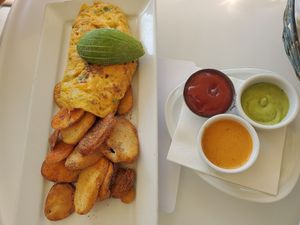 Vegan Spanish "omlette" with JustEgg at Wynn Hotel - Terrace Pointe Cafe in Las Vegas