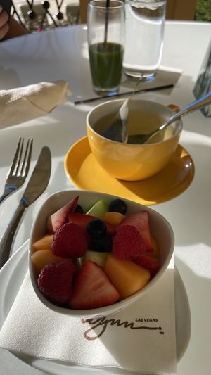 Side of fruit and tea  at Wynn Hotel - Terrace Pointe Cafe in Las Vegas