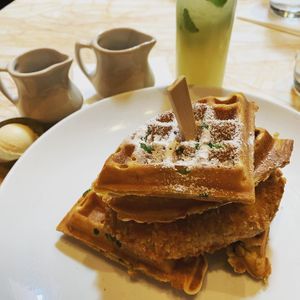 Vegan chik’n & waffles  at Wynn Hotel - Terrace Pointe Cafe in Las Vegas