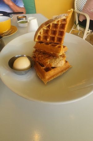 (Ask for vegan option) Maple Hot Chicken and Waffles at Wynn Hotel - Terrace Pointe Cafe in Las Vegas