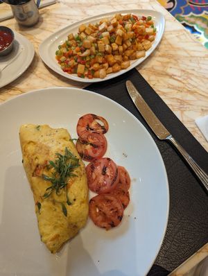 Omelette and breakfast potatoes at Wynn Hotel - Terrace Pointe Cafe in Las Vegas