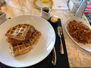 Chicken and Waffles and Potatoes at Wynn Hotel - Terrace Pointe Cafe in Las Vegas