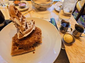 Chicken and waffles. The vegan butter was so good. Chicken was ok. at Wynn Hotel - Terrace Pointe Cafe in Las Vegas