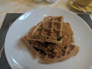 Vegan Chicken and Waffles. Soooo good! at Wynn Hotel - Terrace Pointe Cafe in Las Vegas