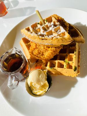 Chick’n and waffles at Wynn Hotel - Terrace Pointe Cafe in Las Vegas