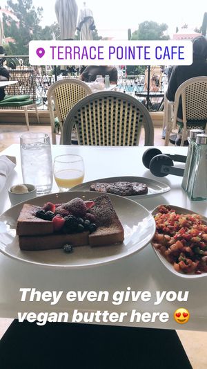 French toast, breakfast potatoes, & vegan sausage  at Wynn Hotel - Terrace Pointe Cafe in Las Vegas