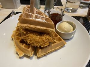 Vegan chicken and waffles.  Delish!!! at Wynn Hotel - Terrace Pointe Cafe in Las Vegas