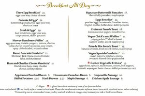 Sept 2020: Breakfast menu including Vegan options at Wynn Hotel - Terrace Pointe Cafe in Las Vegas