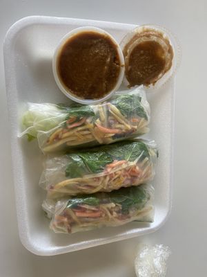 Fresh spring rolls with crisp veggies and mint and a yummy peanut sauce!  at Mon Amie Nails and Spa in Tulsa