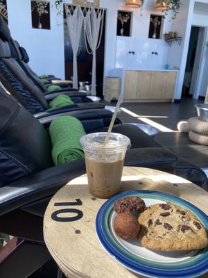 The vibe is so cute and relaxing. Had a plate of their baked goods free of charge since I got a spa package. All very tasty.   at Mon Amie Nails and Spa in Tulsa