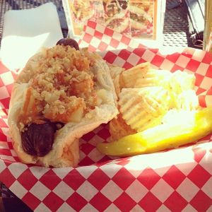 Sweet Pineapple, Crushed Potato Chips, Mozzarella Cheese and our exquisite Simon’s Spread. This is a must try, don’t miss it! Ask for VEGAN. at Simon's Hot Dogs in Sedona