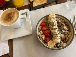 Capuccino and muesli   at Quitéria in Rio De Janeiro