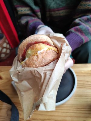 Breakfast muffin at Rons Coffee House in South East London