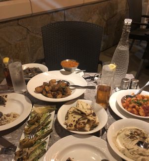 Gigantes, hummus, artichokes, pita, patatas bravas   at Meze Mediterraneo in Schaumburg