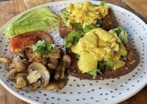  UVegg’n Scramble on roasted health bread   at Wtf Plant? in Cape Town