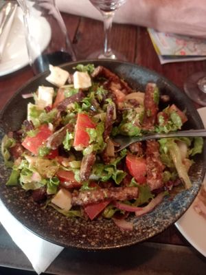 Salad with ribs and feta. Soooo delicious at Wtf Plant? in Cape Town