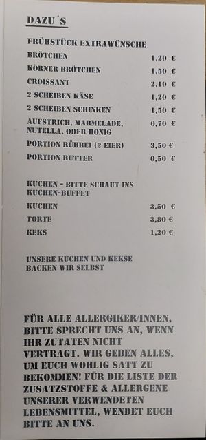 Menu at KunstkAFFEe in Cologne