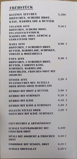 Menu at KunstkAFFEe in Cologne