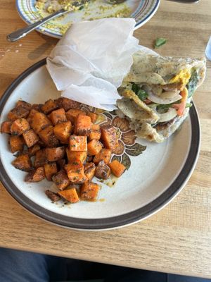 Donair with sweet potato hash  at The Clever Rabbit in Edmonton