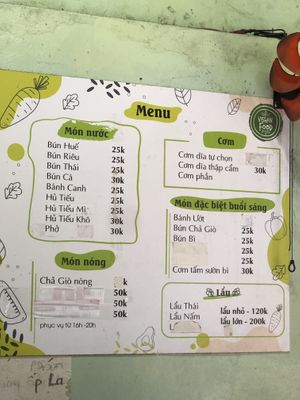 Menu  at Khanh Ly Vegetarian Food in Phu Quoc