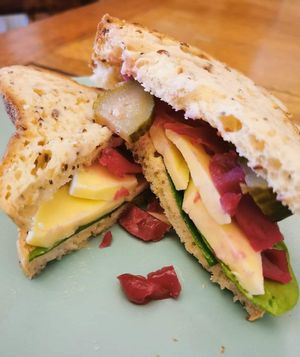 Vegan New York deli sandwich at Santih Holistics in Kidderminster