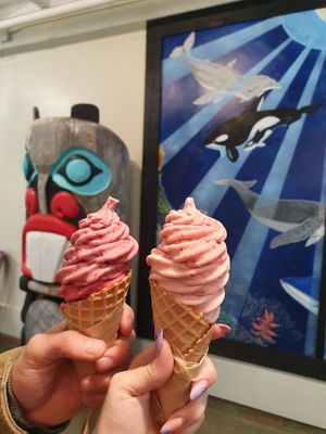 Raspberry and strawberry at Welly's Real Fruit Ice Cream in Port Angeles