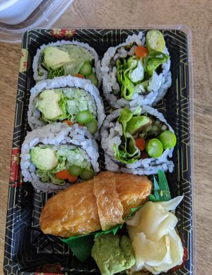 Vegetable sushi and tofu pocket stuffed with rice at Yamato Hibachi Steakhouse in Wantage