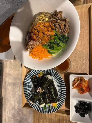 The bibimbap and kimbap   at Yachego in Tokyo