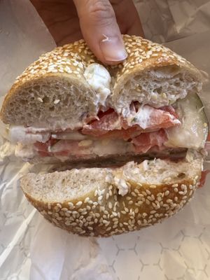 Lox of Love on sesame bagel  at Brewerytown Bakery in Philadelphia