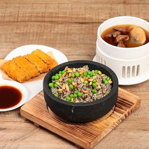 黑松露松仁炒饭和海底椰姬松茸炖汤  at Just Vegan - 食蔬者也 in Shenzhen