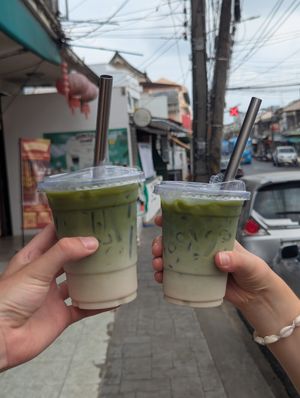 Matcha soy milk (we used our own straws) at Clover Coffee in Phuket